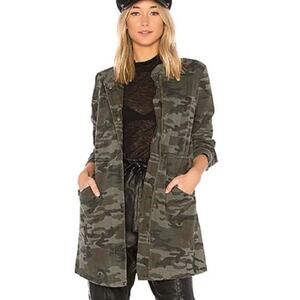Revolve Etienne Marcel Camo Print Jacket Longline Utility Cargo Coat Olive Small